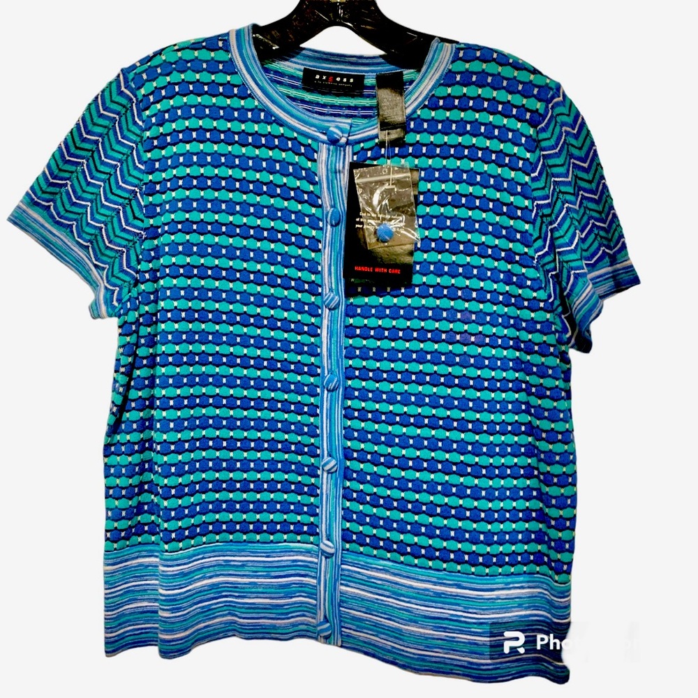 Axcess Liz Claiborne Company Short Sleeve Button Front Multi-color Top XL NWT